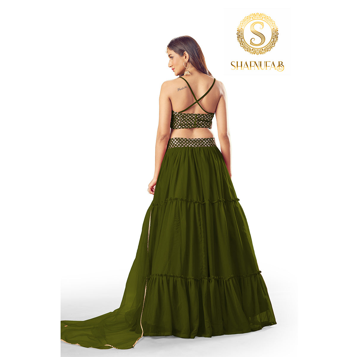 Shafnufab Women's Georgette Semi Stitched Lehenga Choli  (Mahnadi)