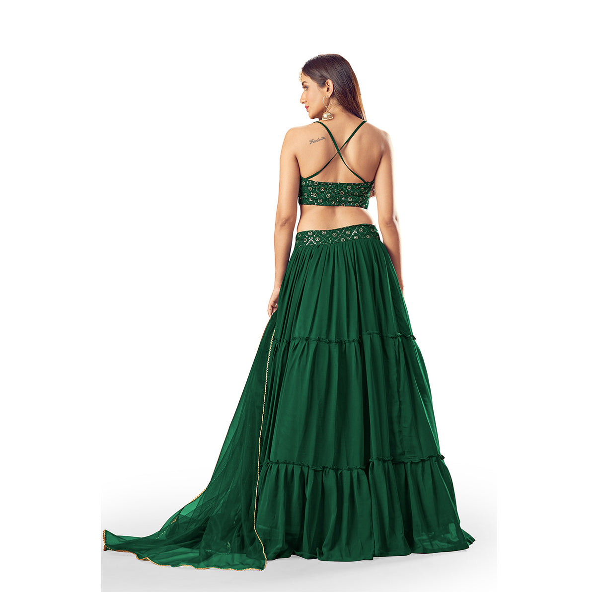 Shafnufab Green Colour Georgette Semi Stitched Wedding Lehenga Choli