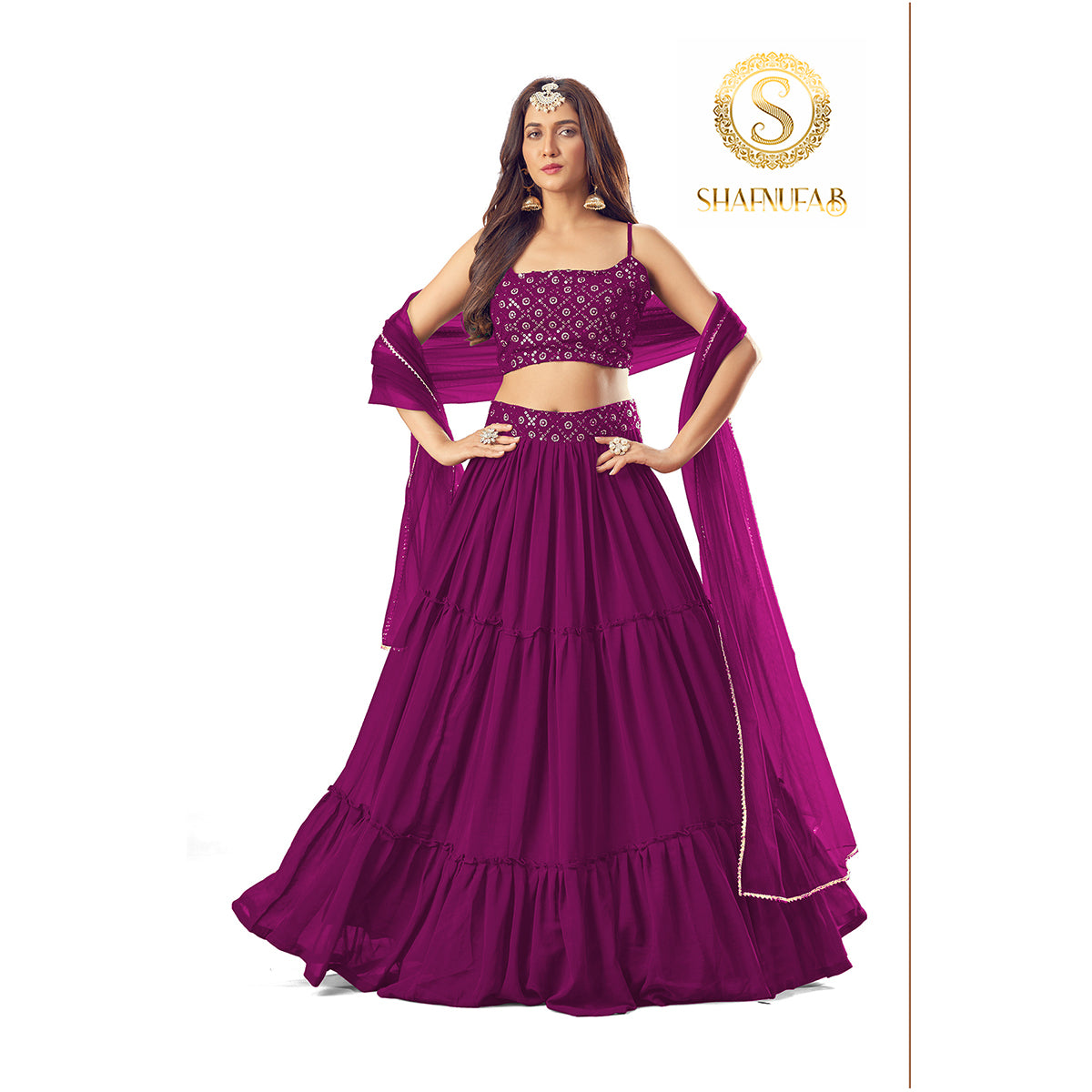 Shafnufab Purpal Colour Georgette Semi Stitched Wedding Lehenga Choli