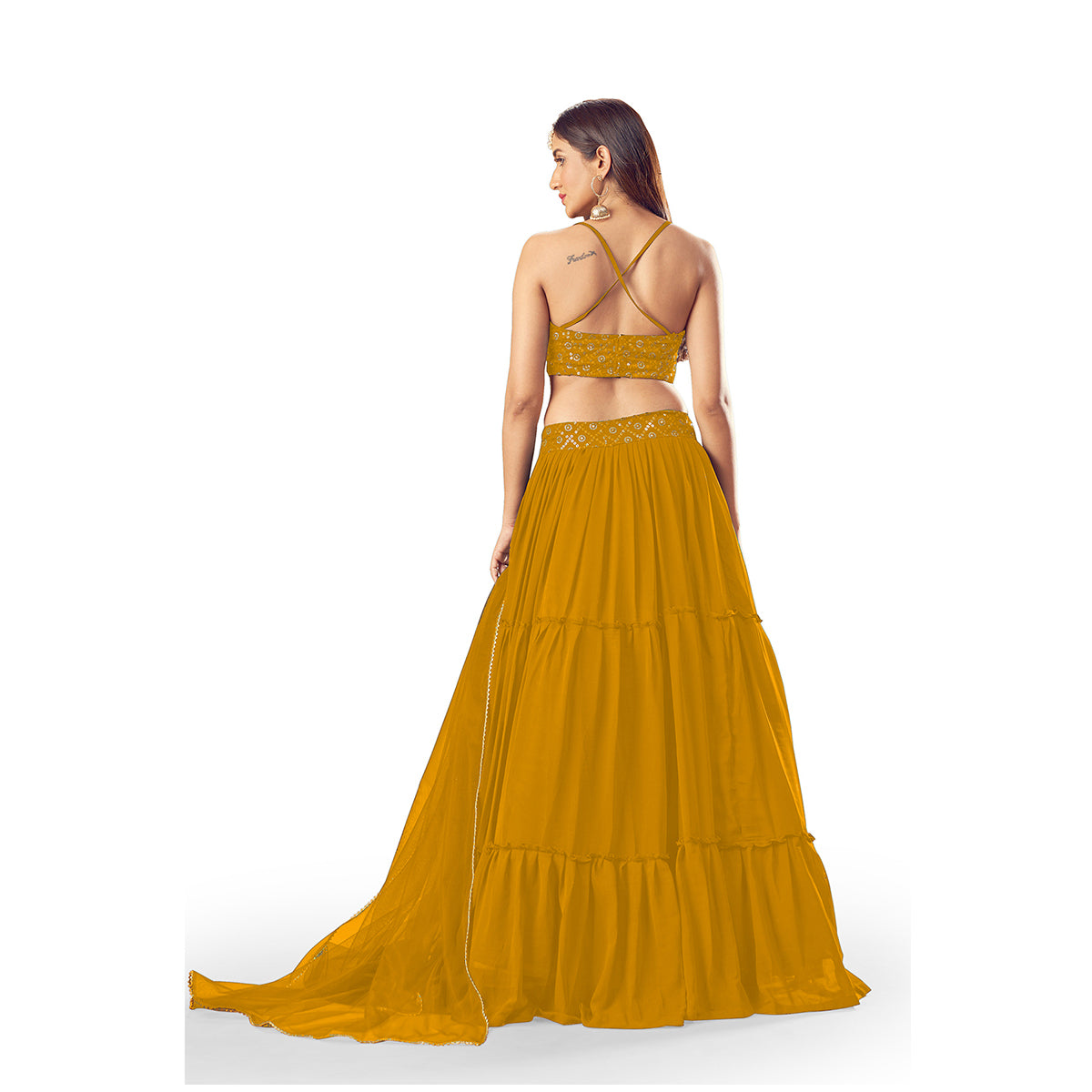 Shafnufab Yellow Colour Georgette Semi Stitched Wedding Lehenga Choli