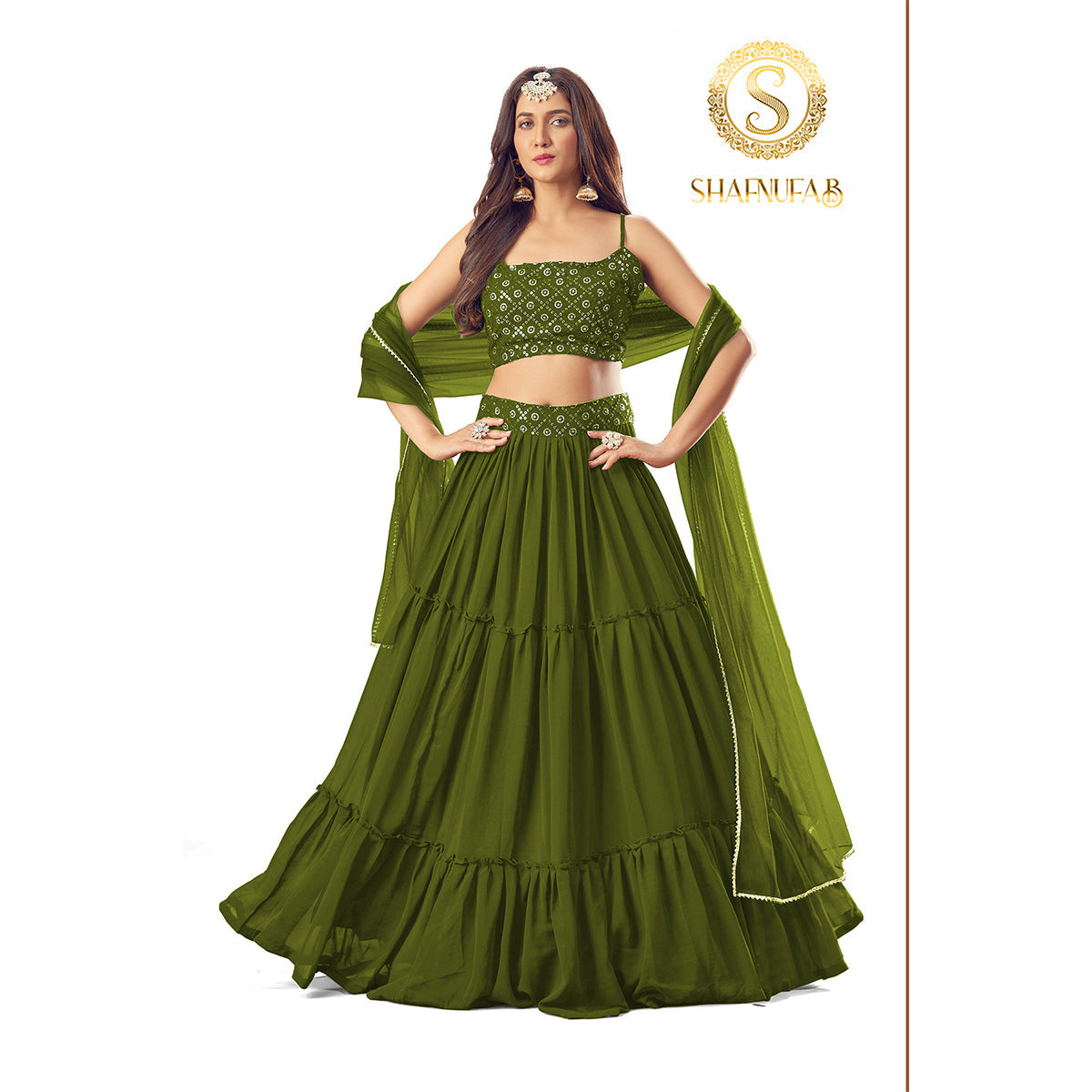 Shafnufab Mahnadi Colour Georgette Semi Stitched Wedding Lehenga Choli