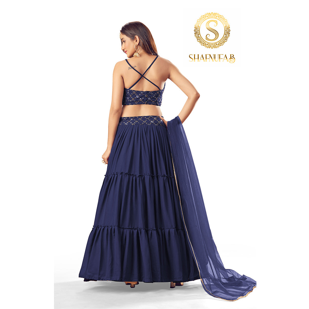 Shafnufab Women's Georgette Blue Colour Partywear Lehenga Choli