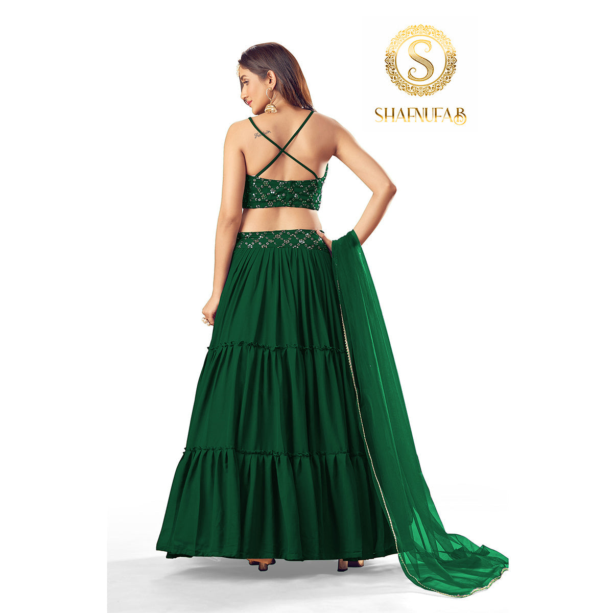 Shafnufab Women's Georgette Green Colour Partywear Lehenga Choli