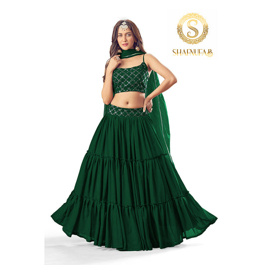 Shafnufab Women's Georgette Green Colour Partywear Lehenga Choli