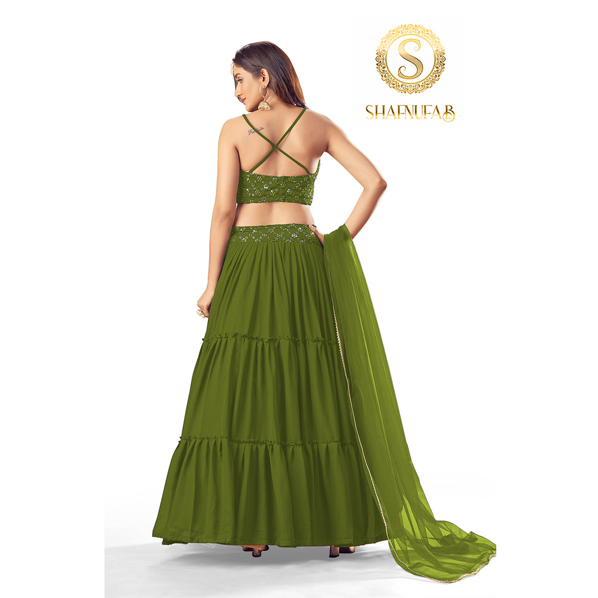 Shafnufab Women's Georgette Mahnadi Colour Partywear Lehenga Choli