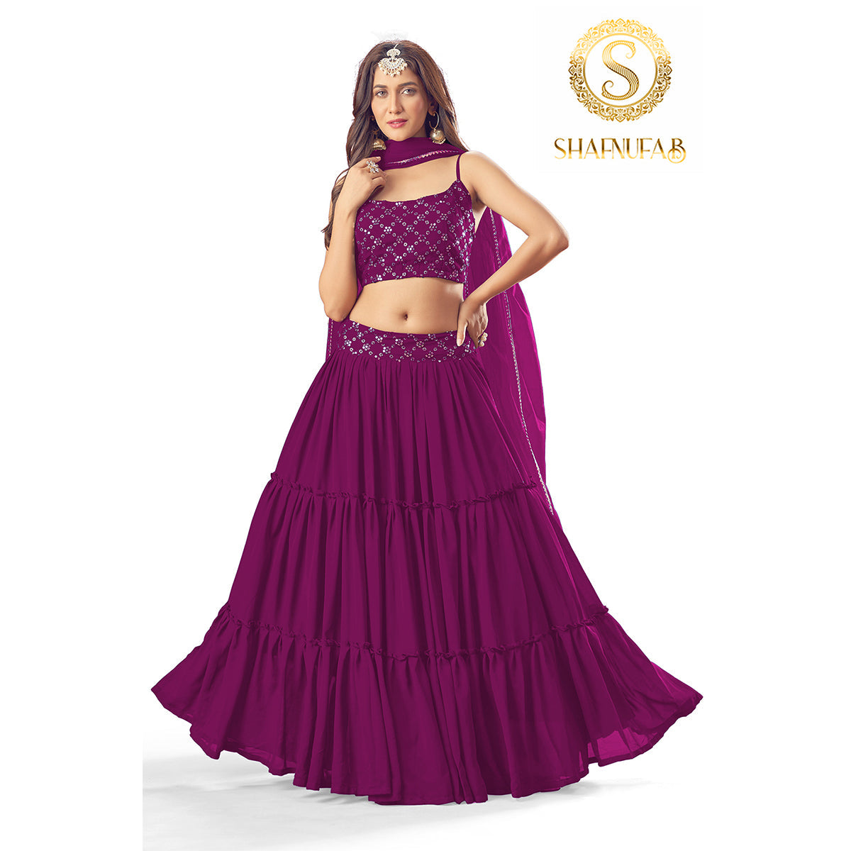 Shafnufab Women's Georgette Purpal Colour Partywear Lehenga Choli