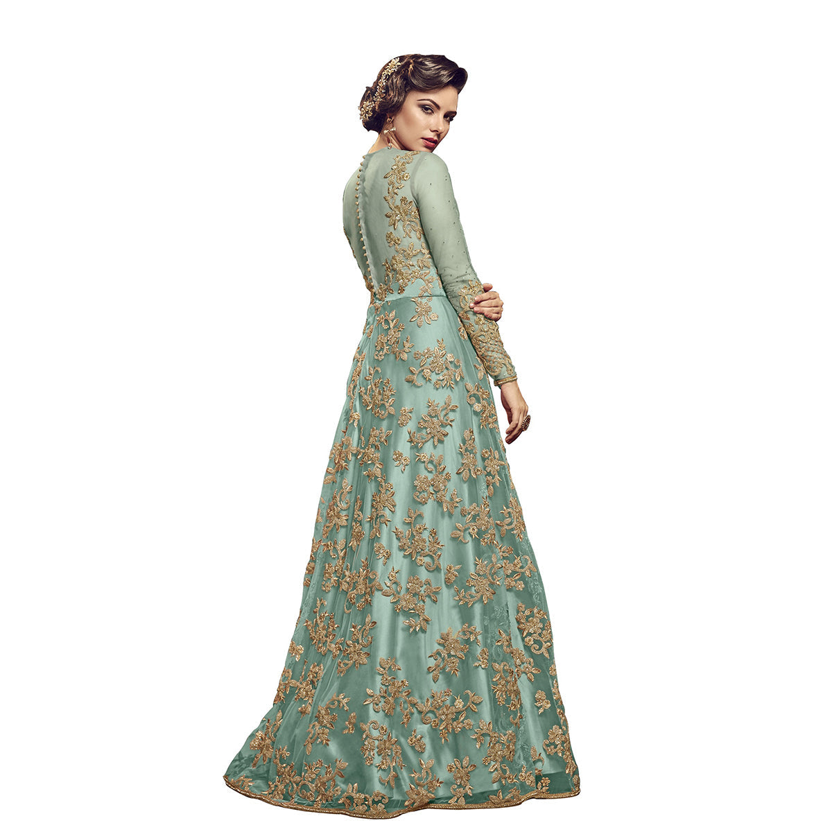 Shafnufab Sky Blue heavy embroidered designer  Anarkali gown