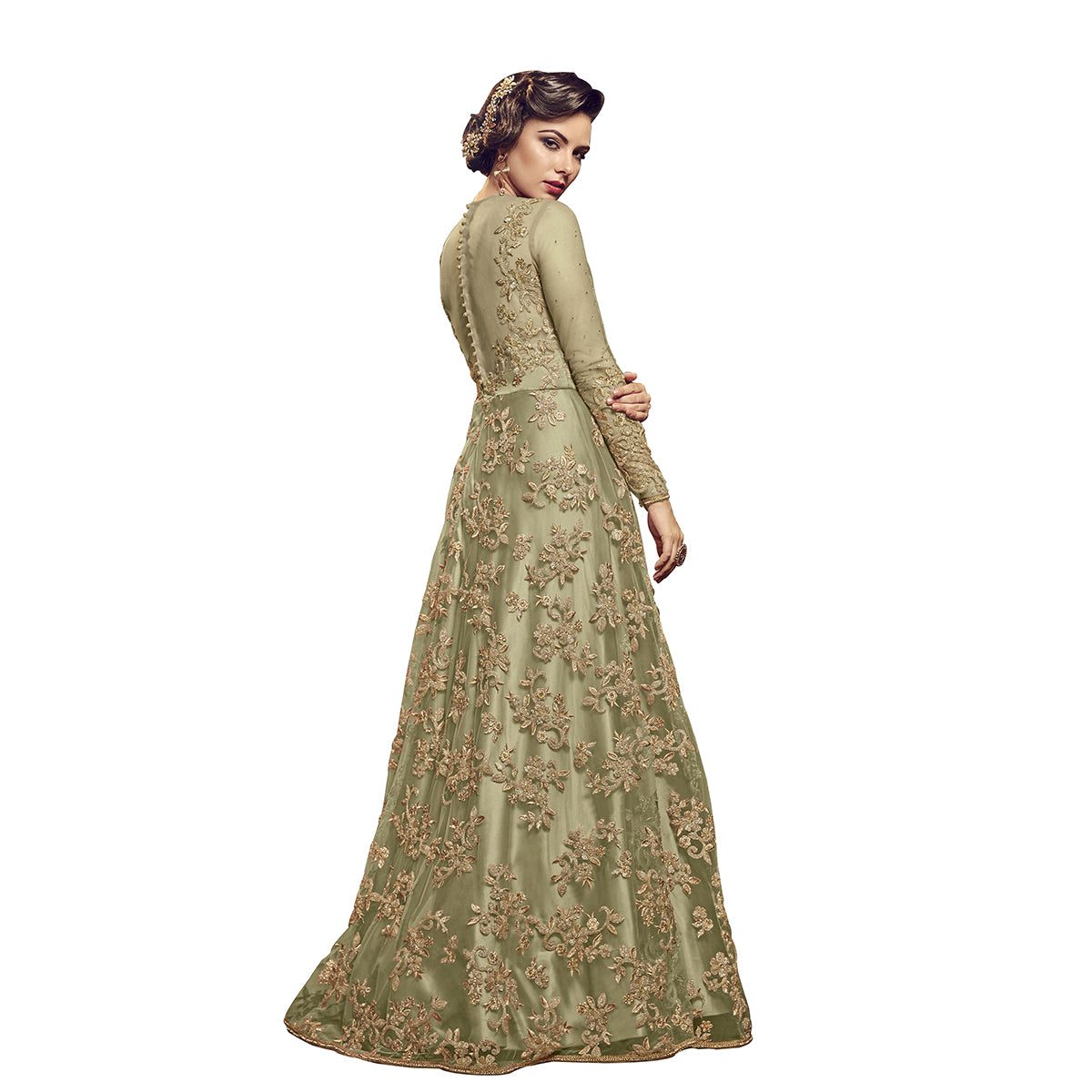 Shafnufab Light Green heavy embroidered designer  Anarkali gown