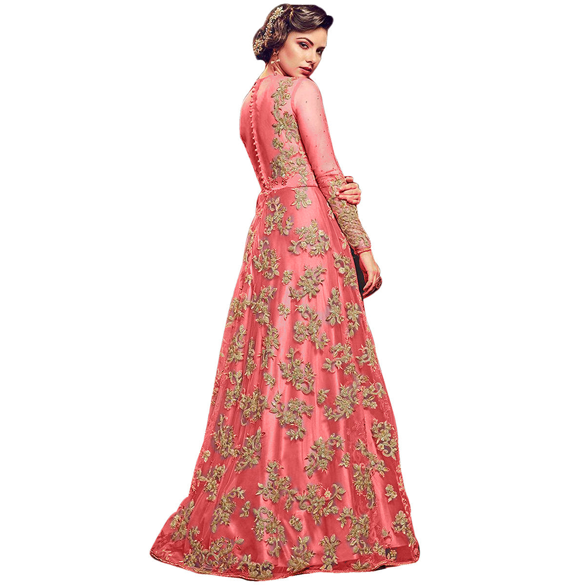 Shafnufab Pink heavy embroidered designer  Anarkali gown