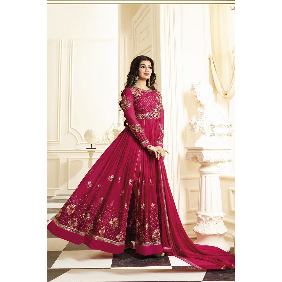 Shafnufab Pink Designer Latest Faux Georgette Embroidred Gown