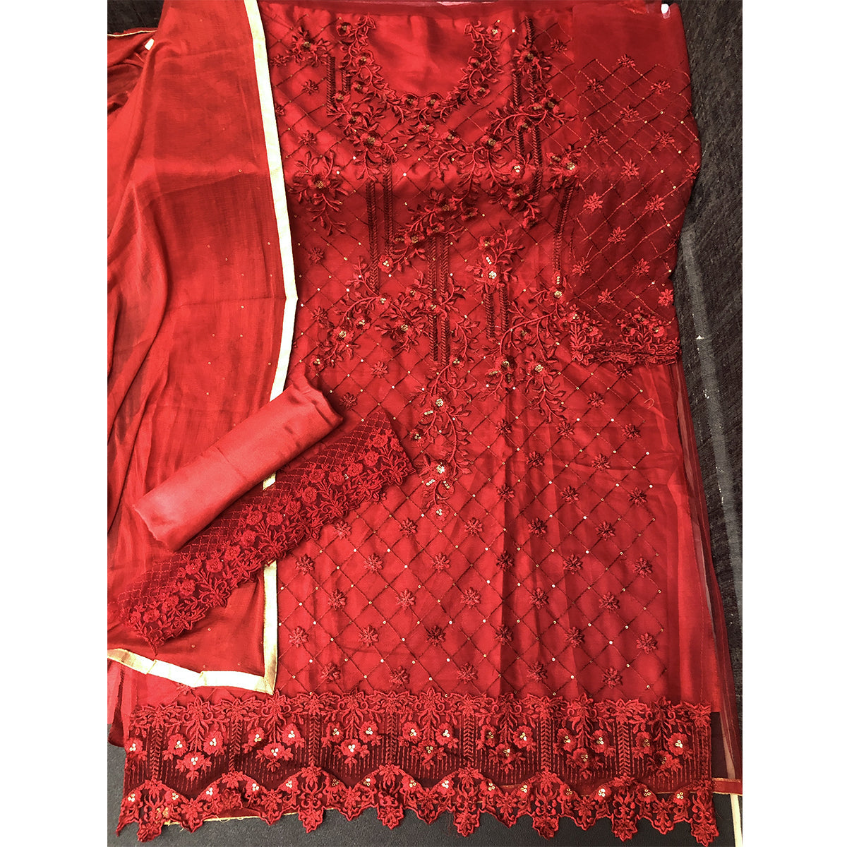 Shafnufab Embroidered Net Pakistani Suit in Red