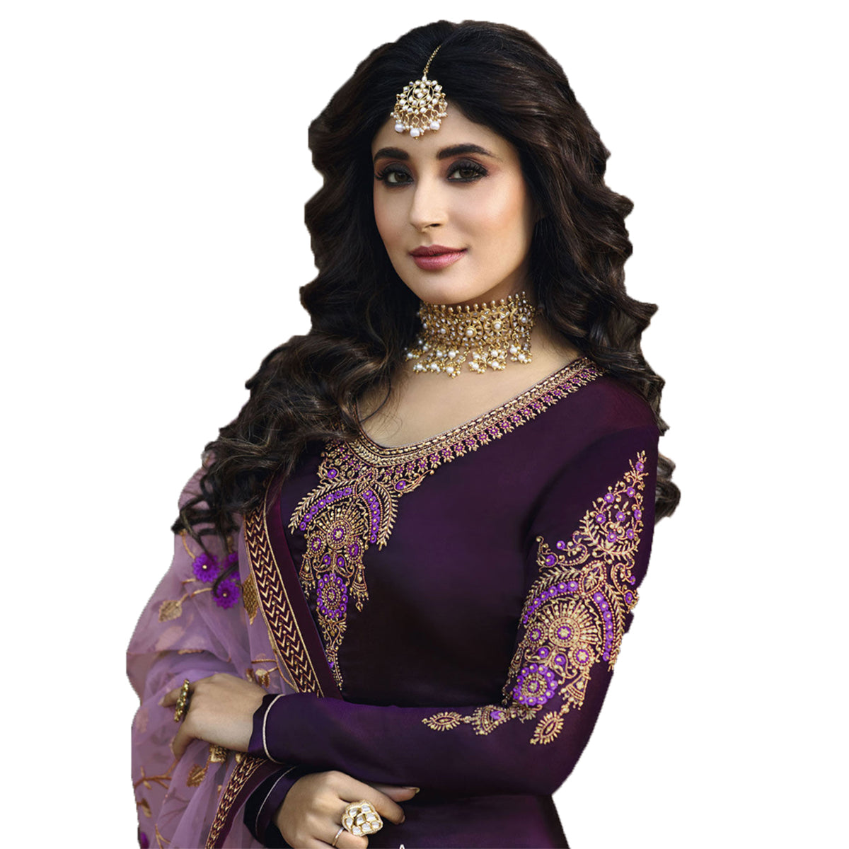 Shafnufab Purple Fancy Designer Latest Stylish Festive Wear Satin Georgette With Embroidery Work
