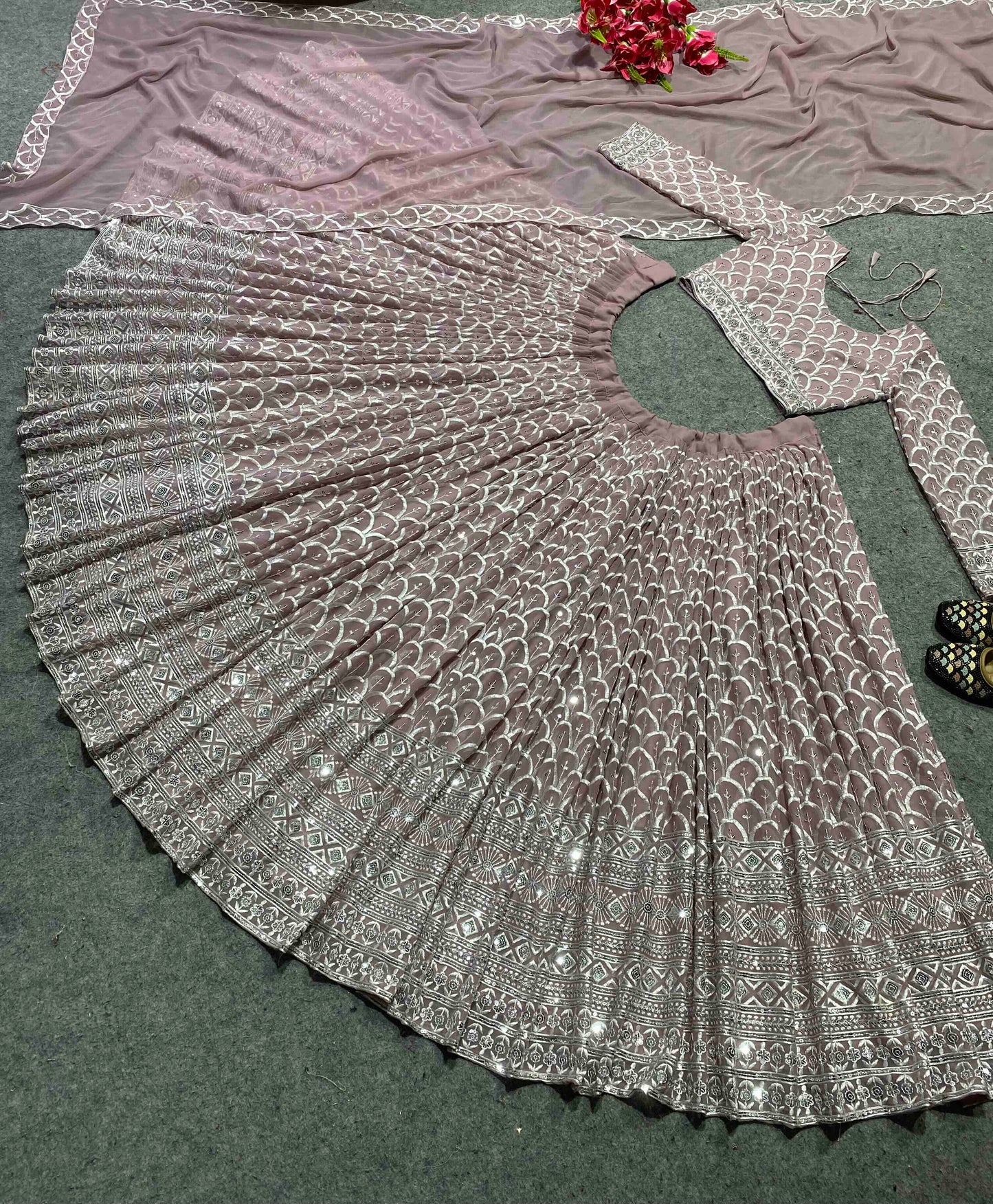 Shafnufab Women's Georgette Semi Stitched Lehenga Choli  In  Pink  Colour SF218169