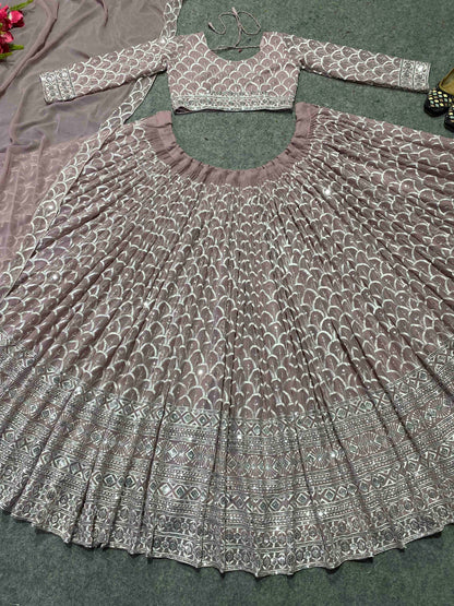 Shafnufab Women's Georgette Semi Stitched Lehenga Choli  In  Pink  Colour SF218169