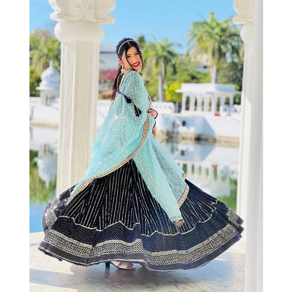 Shafnufab Women's viscose Velvet Semi Stitched Lehenga Choli  In  Black  Colour SF218171