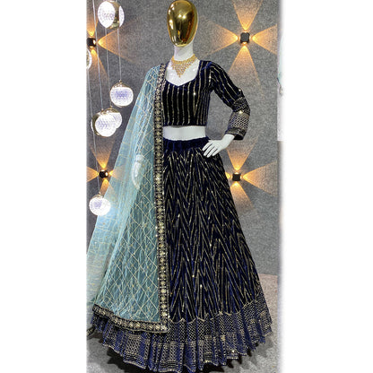 Shafnufab Women's viscose Velvet Semi Stitched Lehenga Choli  In  Black  Colour SF218171