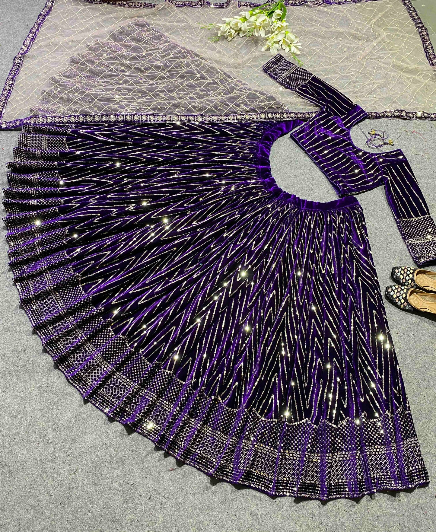 Shafnufab Women's viscose Velvet Semi Stitched Lehenga Choli  In  Purple  Colour SF218172