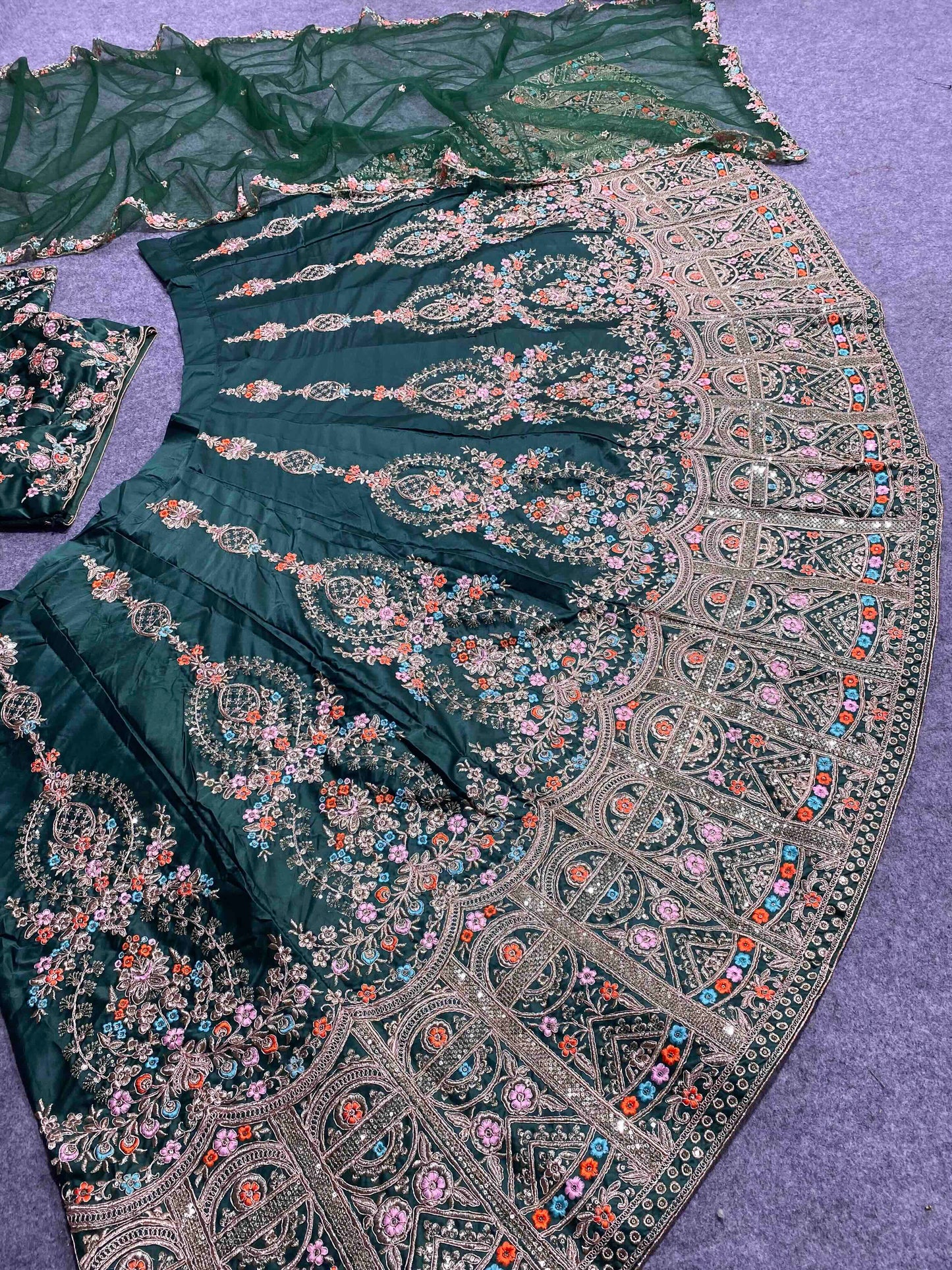 Shafnufab Women's  Malay Satin Silk  Semi Stitched Lehenga Choli  In  Green  Colour SF218173