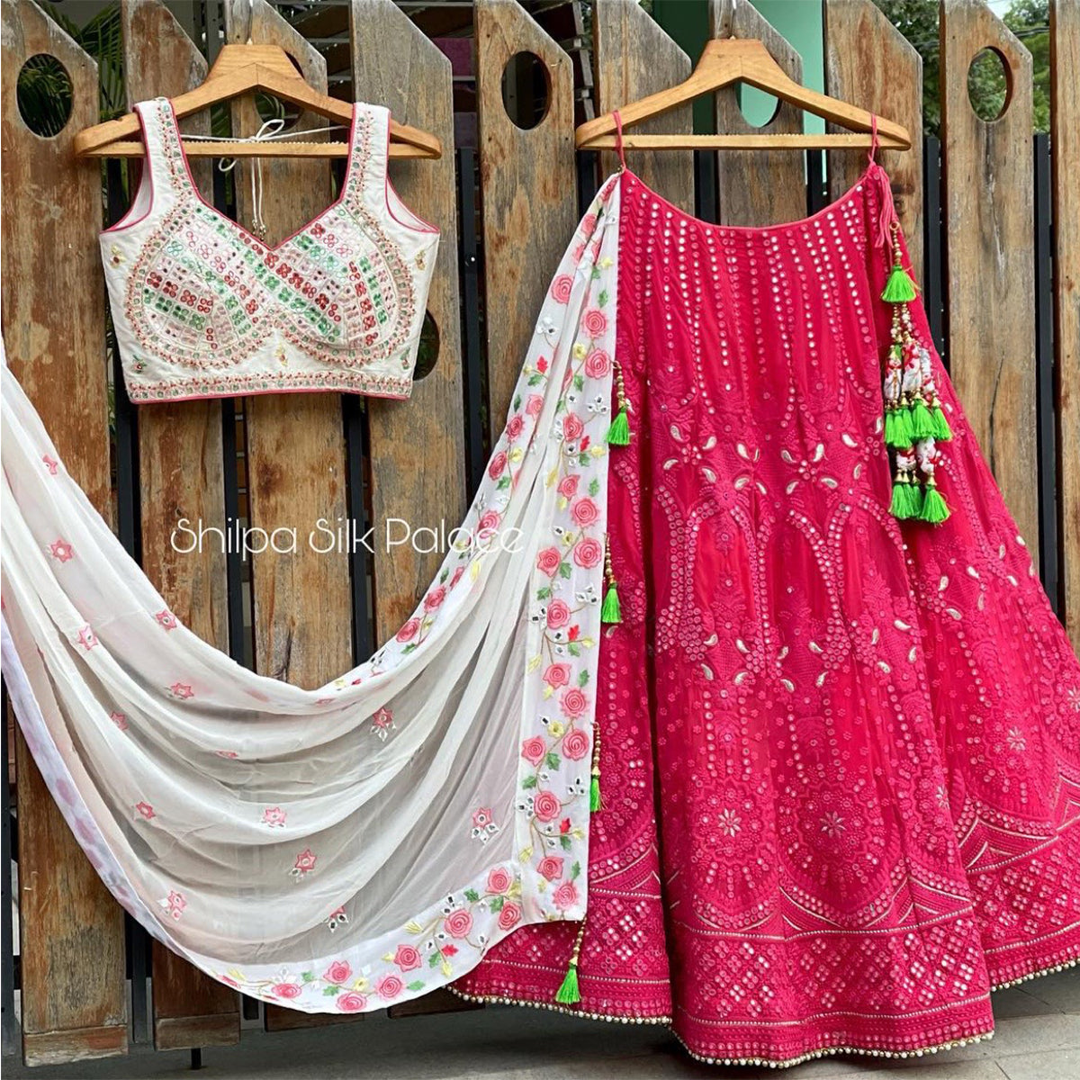 Shafnufab Women's Malay Satin Silk Semi Stitched Lehenga Choli  In  Pink  Colour SF218178