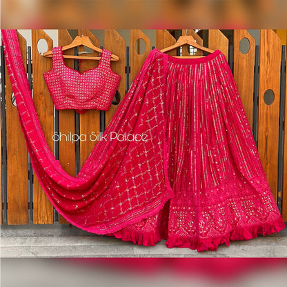 Shafnufab Women's Georgette Semi Stitched Lehenga Choli  In  Pink  Colour SF218191