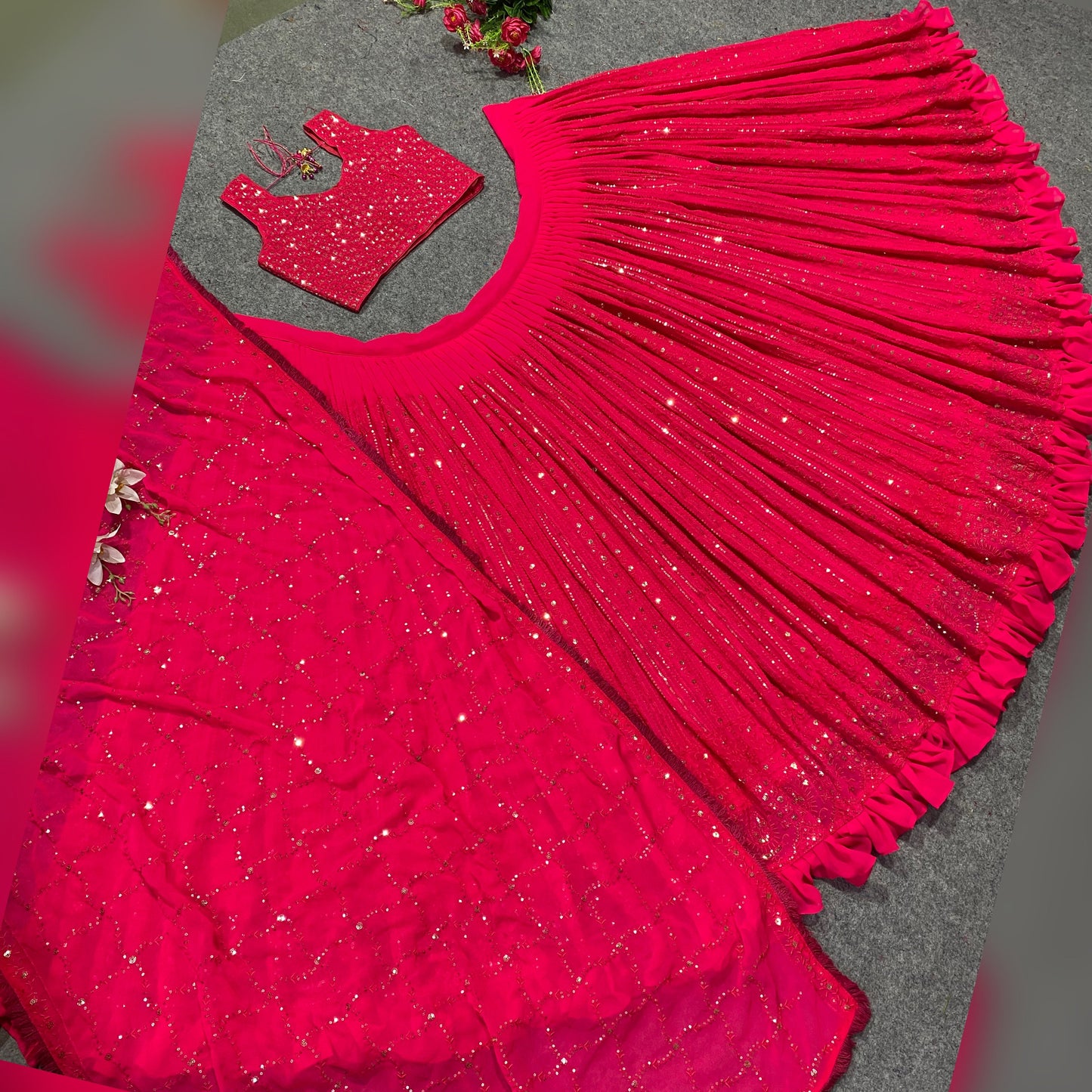 Shafnufab Women's Georgette Semi Stitched Lehenga Choli  In  Pink  Colour SF218191