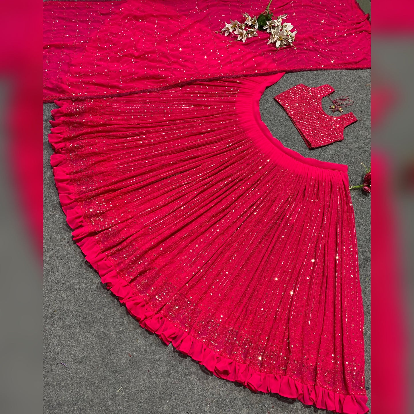 Shafnufab Women's Georgette Semi Stitched Lehenga Choli  In  Pink  Colour SF218191