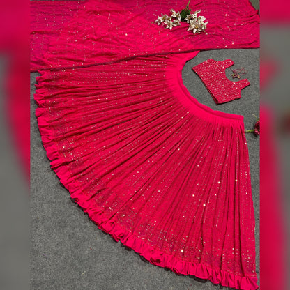 Shafnufab Women's Georgette Semi Stitched Lehenga Choli  In  Pink  Colour SF218191