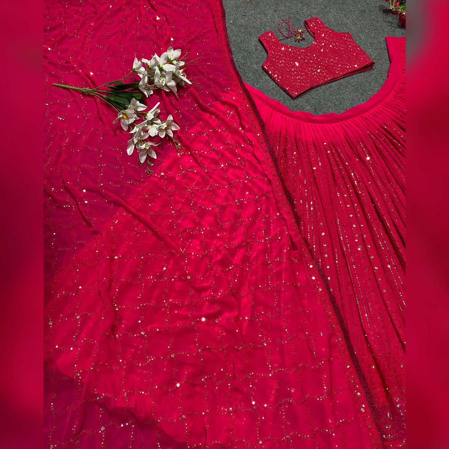 Shafnufab Women's Georgette Semi Stitched Lehenga Choli  In  Pink  Colour SF218191