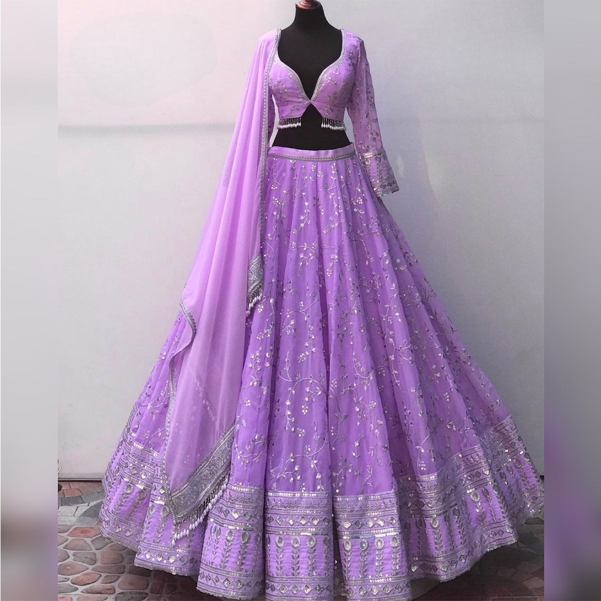Shafnufab Women's Georgette Semi Stitched Lehenga Choli  In  Purple  Colour SF218198