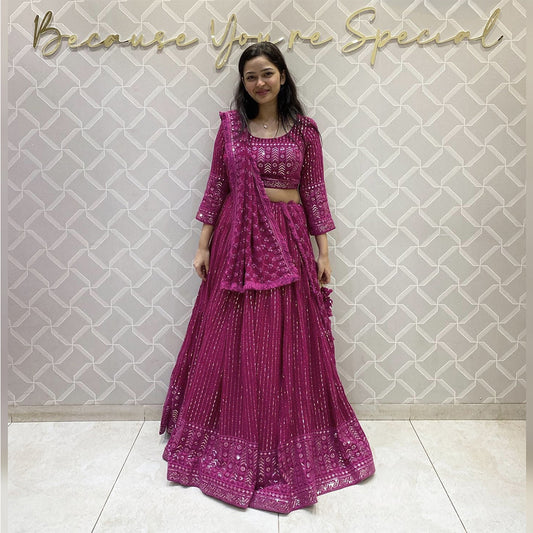 Shafnufab Women's Georgette Semi Stitched Lehenga Choli  In  Rani Pink  Colour SF218200