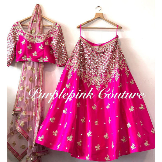Shafnufab Women's Malay Satin Silk Semi Stitched Lehenga Choli  In  Rani Pink  Colour SF218203