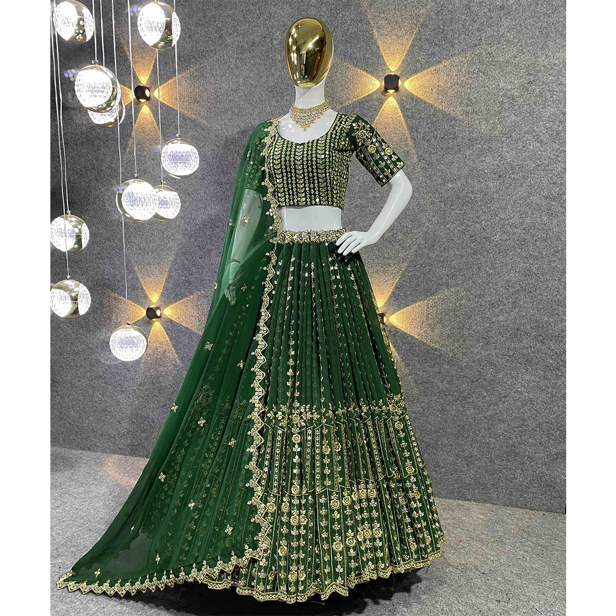 Shafnufab Women's Georgette Semi Stitched Lehenga Choli  In  Mehndi  Colour SF218209