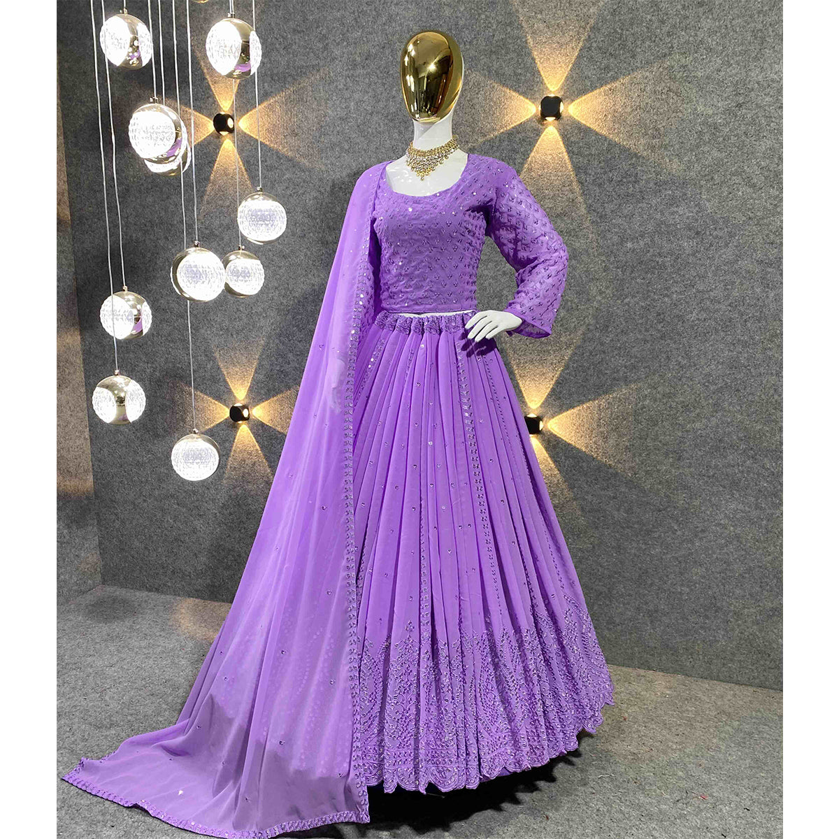 Shafnufab Women's Georgette Semi Stitched Lehenga Choli  In  Purple  Colour SF218214