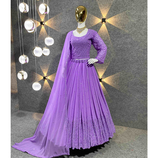 Shafnufab Women's Georgette Semi Stitched Lehenga Choli  In  Purple  Colour SF218214