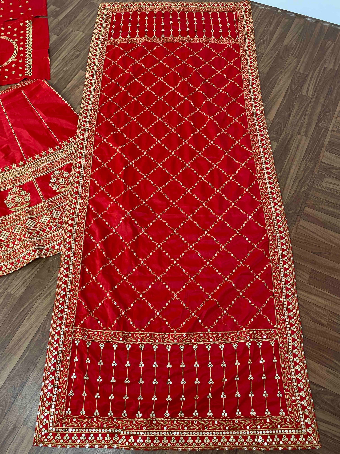 Shafnufab Women's Satin Silk Semi Stitched Lehenga Choli  In  Red  Colour SF21832