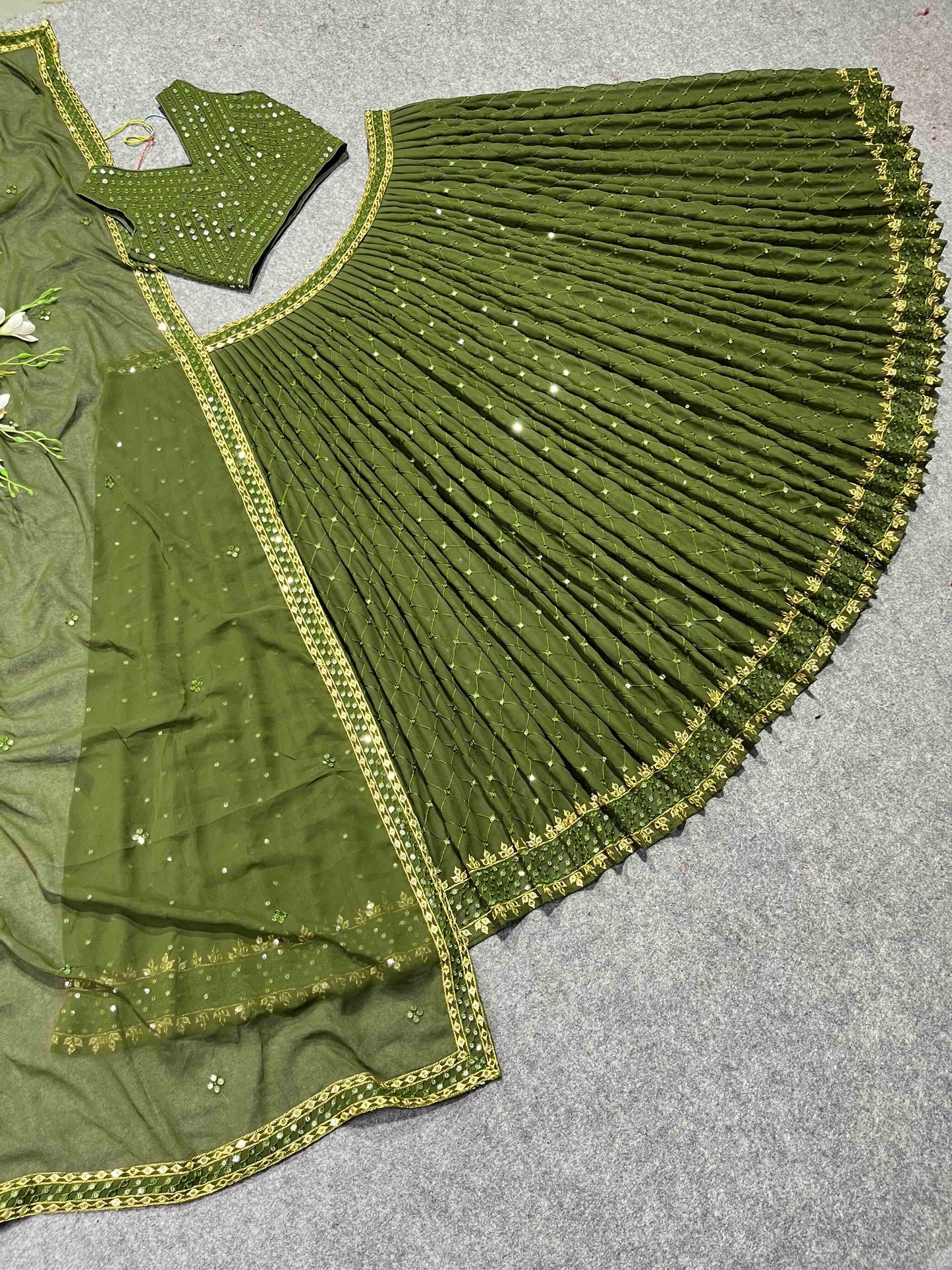 Shafnufab Women's Georgette Semi Stitched Lehenga Choli  In  Mahendi  Colour SF21852