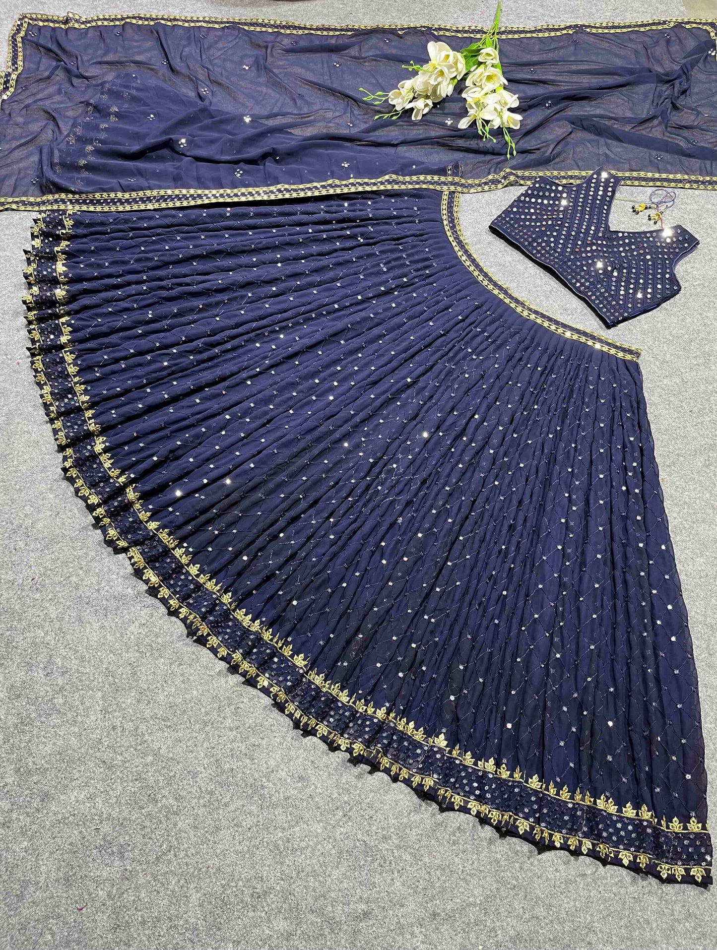 Shafnufab Women's Georgette Semi Stitched Lehenga Choli  In  Blue  Colour SF21854