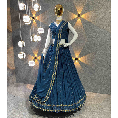 Shafnufab Women's Georgette Semi Stitched Lehenga Choli  In  Turquoise  Colour SF21855