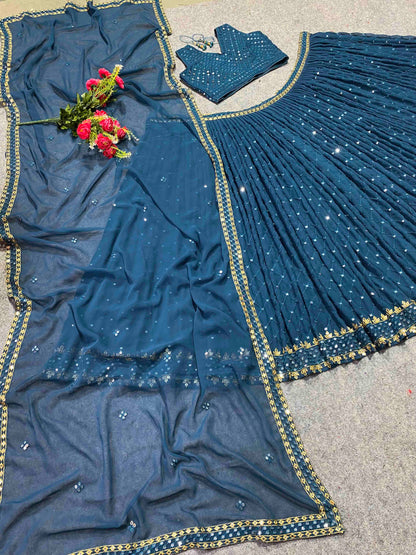 Shafnufab Women's Georgette Semi Stitched Lehenga Choli  In  Turquoise  Colour SF21855