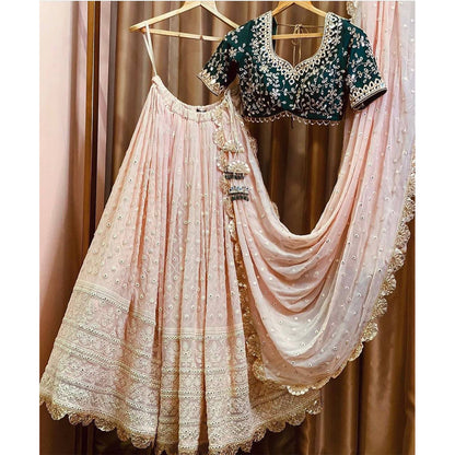 Shafnufab Women's Georgette Semi Stitched Lehenga Choli  In  Peach  Colour SF21857