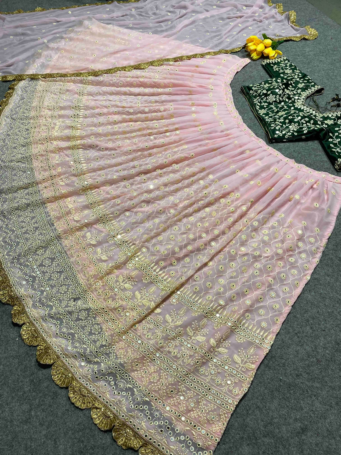 Shafnufab Women's Georgette Semi Stitched Lehenga Choli  In  Peach  Colour SF21857