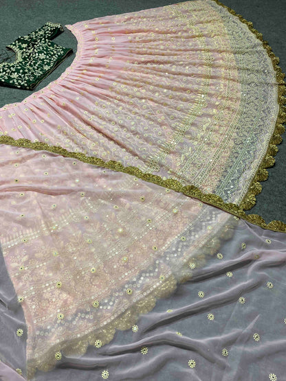 Shafnufab Women's Georgette Semi Stitched Lehenga Choli  In  Peach  Colour SF21857