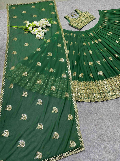 Shafnufab Women's Georgette Semi Stitched Lehenga Choli  In  green  Colour SF21879