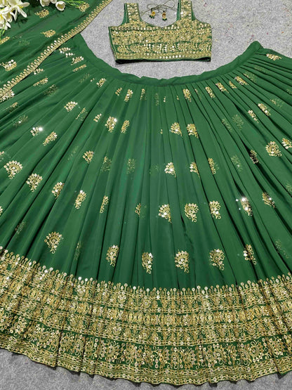 Shafnufab Women's Georgette Semi Stitched Lehenga Choli  In  green  Colour SF21879