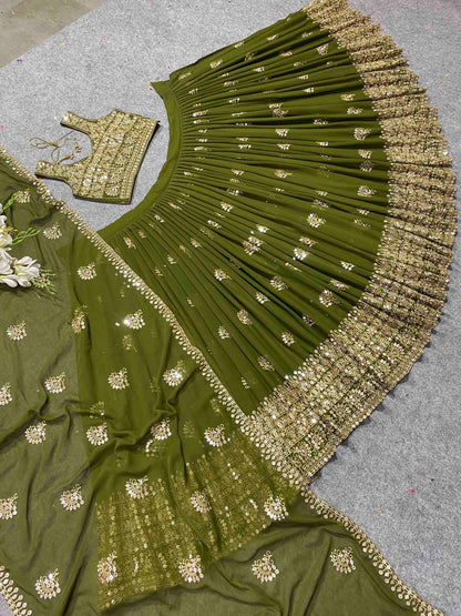 Shafnufab Women's Georgette Semi Stitched Lehenga Choli  In  Mahendi  Colour SF21880