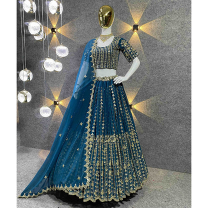 Shafnufab Women's Georgette Semi Stitched Lehenga Choli  In  Turquoise  Colour SF21884