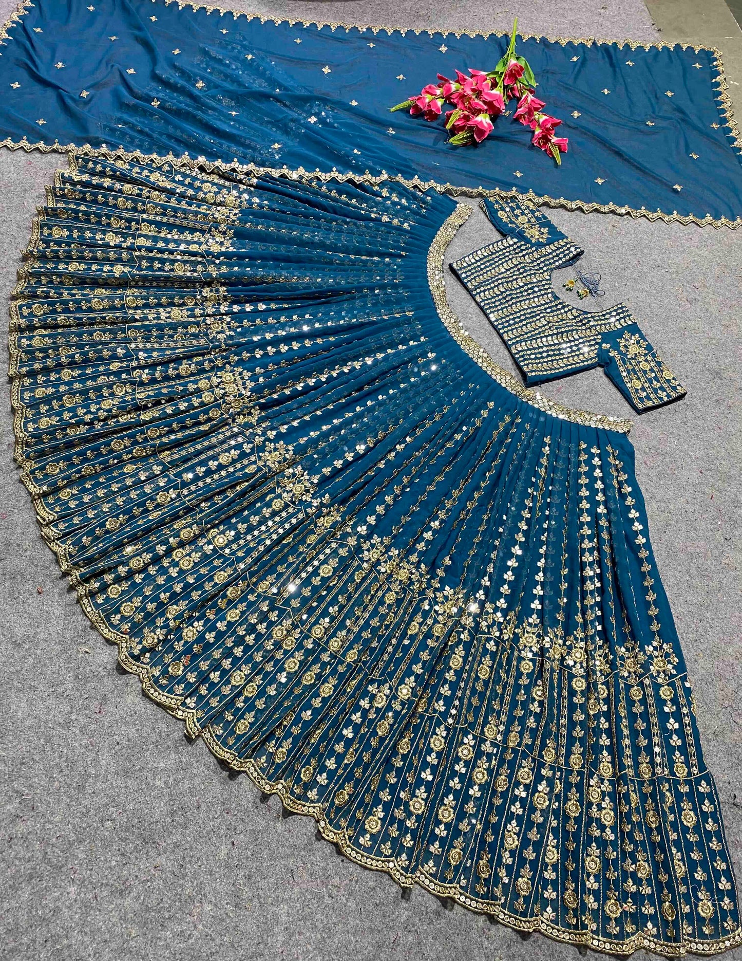 Shafnufab Women's Georgette Semi Stitched Lehenga Choli  In  Turquoise  Colour SF21884
