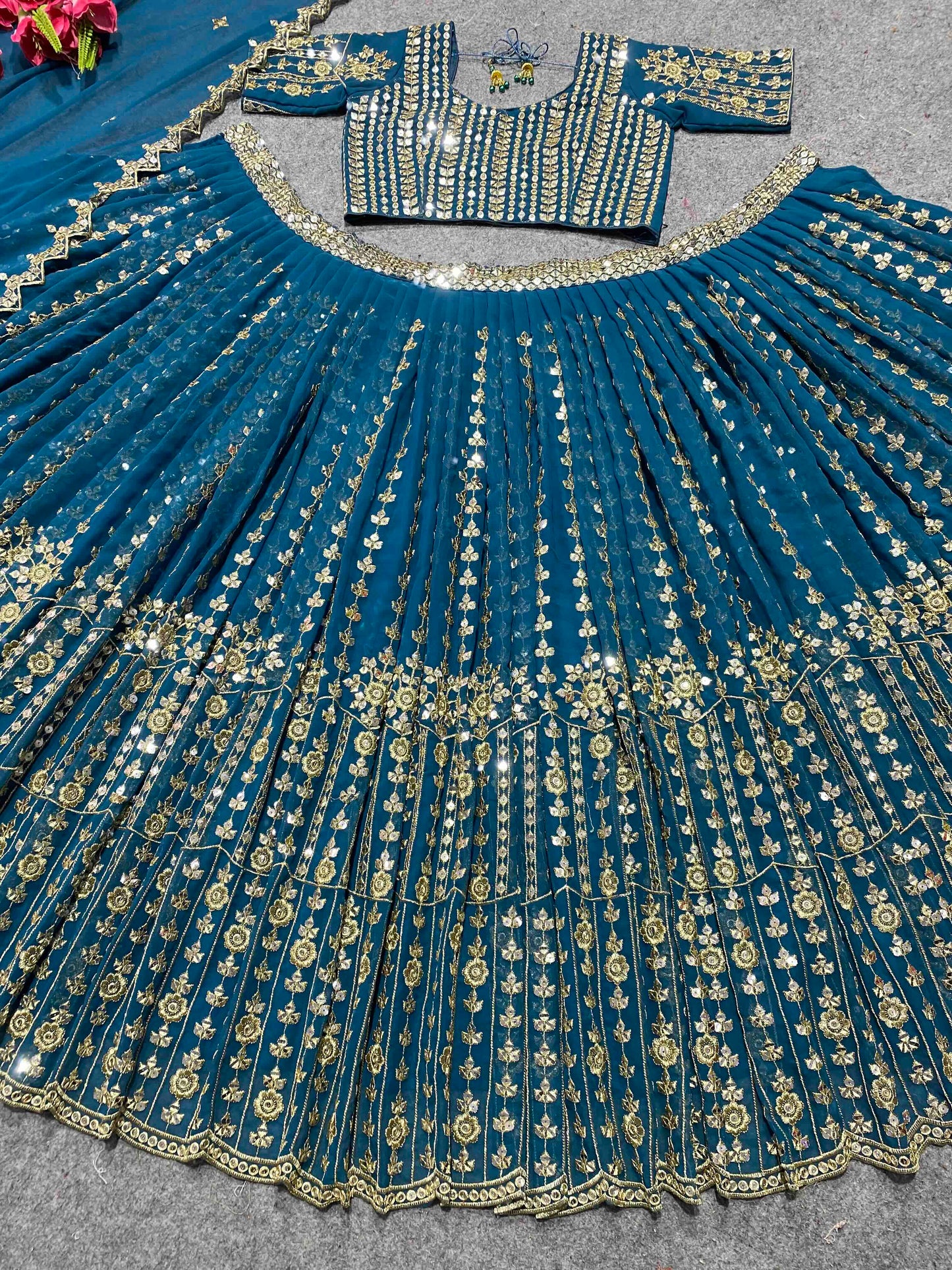 Shafnufab Women's Georgette Semi Stitched Lehenga Choli  In  Turquoise  Colour SF21884