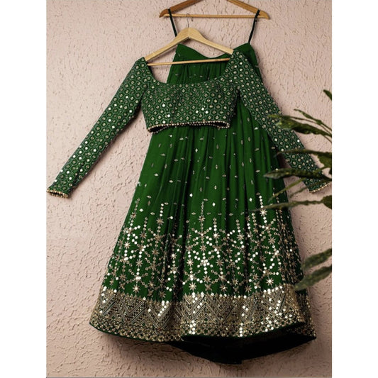 Shafnufab Women's Georgette Semi Stitched Lehenga Choli  In  green  Colour SF21890