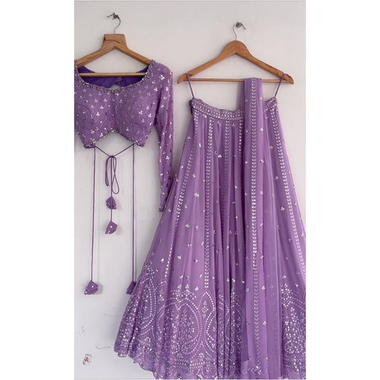 Shafnufab Women's Georgette Semi Stitched Lehenga Choli  In  Purple  Colour SF21896